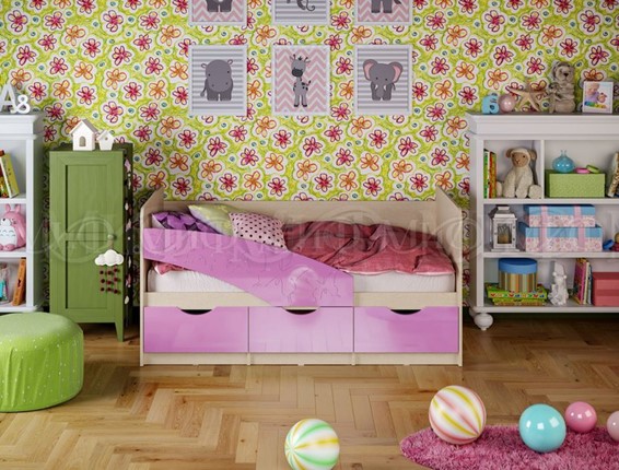 Кроватка Бабочки 800*1600, Сиреневый глянец в Новосибирске - изображение