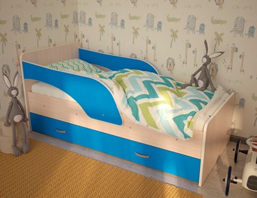 Кровать детская Максимка, корпус Млечный дуб, фасад Синий в Новосибирске - предосмотр