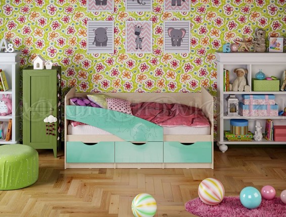 Детская кровать Бабочки 800*1800, Бирюза глянец в Новосибирске - изображение