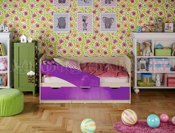 Кроватка Бабочки 800*1600, Фиолетовый глянец в Новосибирске - изображение