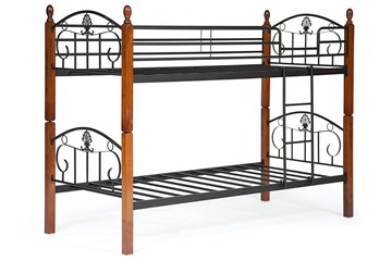 Детская кровать BOLERO двухярусная дерево гевея/металл, 90*200 см (bunk bed), красный дуб/черный в Новосибирске - предосмотр 2