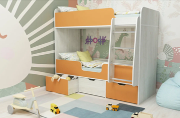 Детская двухэтажная кровать Малыш двойняшка 70х160, корпус Винтерберг, фасад Оранжевый в Новосибирске - предосмотр