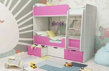 Двухэтажная детская кровать Малыш двойняшка 70х160, корпус Винтерберг, фасад Розовый в Новосибирске - предосмотр