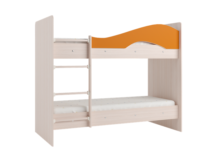 Детская двухъярусная кровать Мая на щитах со шкафом и ящиками, корпус Млечный дуб, фасад Оранжевый в Новосибирске - изображение 2
