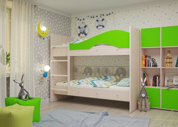 Двухэтажная детская кровать Мая на щитах со шкафом и ящиками, корпус Млечный дуб, фасад Салатовый в Новосибирске - предосмотр 2