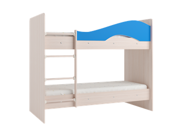 Детская 2-этажная кровать Мая на щитах со шкафом и ящиками, корпус Млечный дуб, фасад Синий в Новосибирске - предосмотр 1
