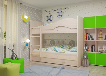 Двухъярусная детская кровать Мая с 2 ящиками на щитах, цвет Млечный дуб в Новосибирске - предосмотр 1