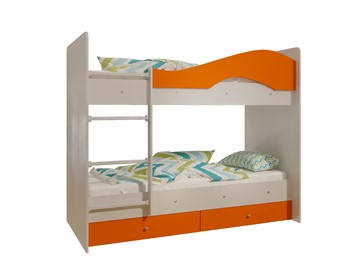 Детская двухэтажная кровать Мая с 2 ящиками на щитах, корпус Млечный дуб, фасад Оранжевый в Новосибирске - предосмотр 4