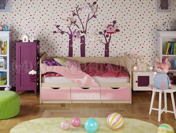 Кровать детская Дельфин-1, Розовый глянец 80х160 в Новосибирске - изображение