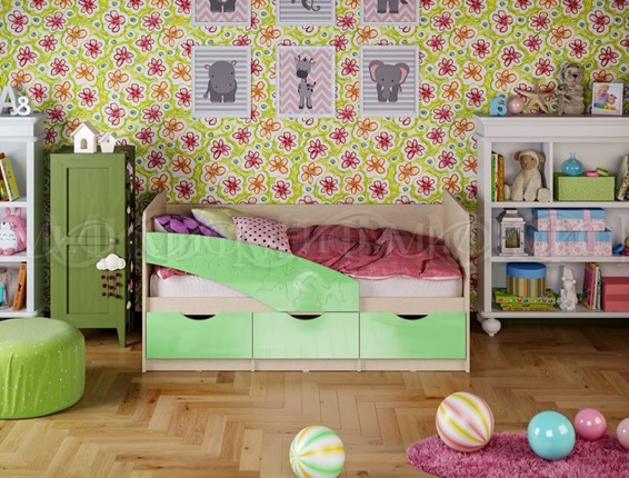 Кровать детская Бабочки 800*1600, Салатовый глянец в Новосибирске - изображение