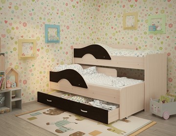 Детская двухэтажная кровать Радуга 1.6 с ящиком, корпус Млечный дуб, фасад Венге в Новосибирске - предосмотр 1