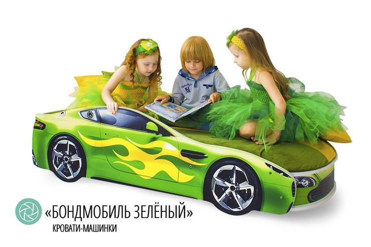 Кровать-машина детская Бондимобиль зеленый в Новосибирске - изображение 2