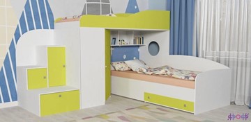 Детская кровать-шкаф Кадет-2, корпус Белое дерево, фасад Лайм в Новосибирске