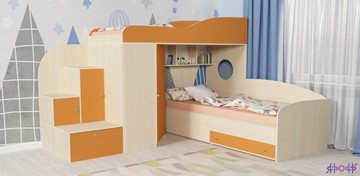 Детская кровать-шкаф Кадет-2, корпус Дуб, фасад Оранжевый в Новосибирске