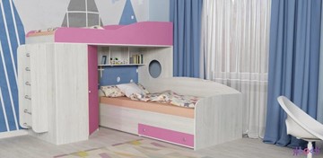 Детская кровать-шкаф Кадет-2 с металлической лестницей, корпус Винтерберг, фасад Розовый в Бердске