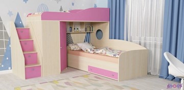 Детская кровать-шкаф Кадет-2 с универсальной лестницей, корпус Дуб, фасад Розовый в Бердске