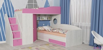 Детская кровать-шкаф Кадет-2 с универсальной лестницей, корпус Винтерберг, фасад Розовый в Бердске