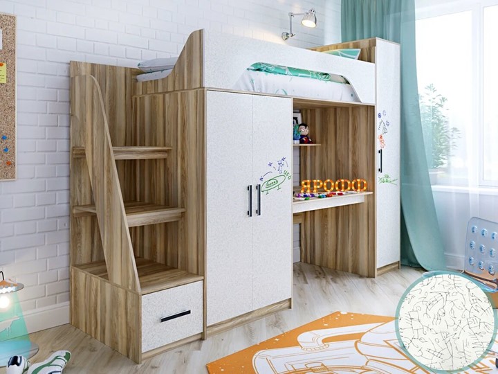 Детская кровать-чердак с шкафом Тея, каркас Ясень, фасад Феритейл в Новосибирске - изображение 1