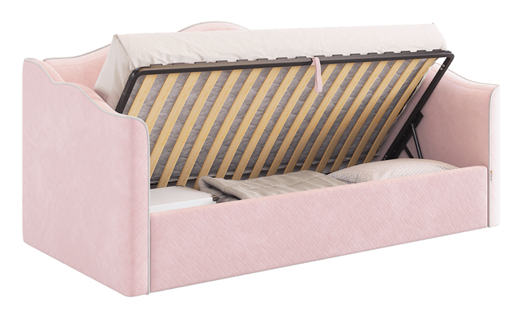 Детская кровать с подъемным механизмом Лея (Софа) 90х200 (нежно-розовый (велюр)/галька (велюр)) в Новосибирске - изображение 3
