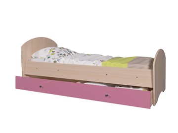 Кровать односпальная детская Мозайка без бортиков, корпус Млечный дуб/фасад Розовый (ламели) в Новосибирске