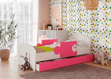 1-спальная детская кровать Мозайка, корпус Белый/фасад Розовый (ламели) в Новосибирске
