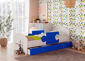 1-спальная детская кровать Мозайка, корпус Белый/фасад Синий (щиты) в Новосибирске