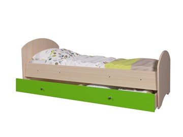 Кровать детская с ящиком Мозайка без бортиков, корпус Млечный дуб/фасад Лайм (щиты) в Новосибирске