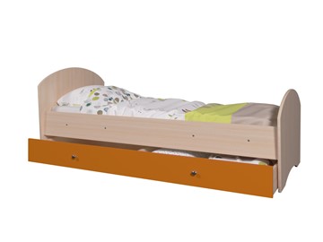 Кровать детская с ящиком Мозайка без бортиков, корпус Млечный дуб/фасад Оранжевый (ламели) в Новосибирске