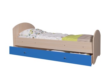 1-спальная детская кровать Мозайка без бортиков, корпус Млечный дуб/фасад Синий (щиты) в Новосибирске