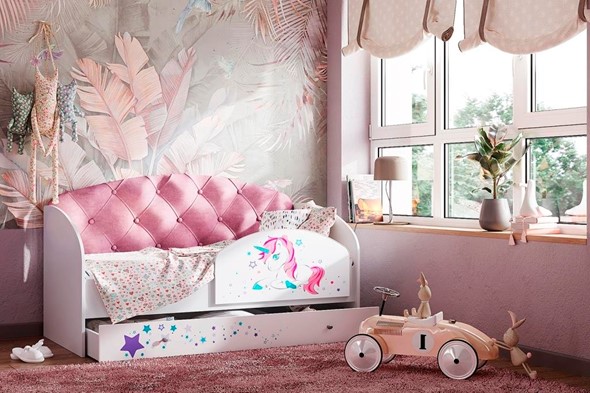 Односпальная детская кровать Звездочка с бортиком, Розовый в Новосибирске - изображение
