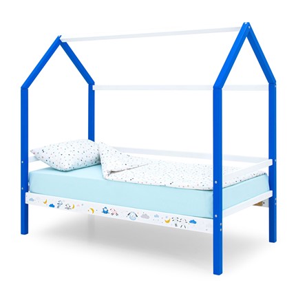 Кровать-домик детская Svogen сине-белый/барашки в Новосибирске - изображение