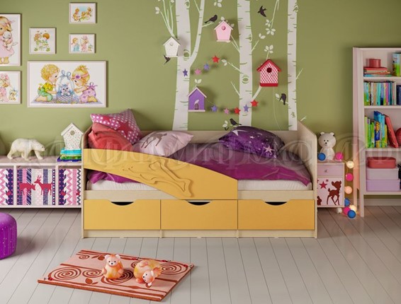 Кровать в детскую Дельфин, Желтый матовый 80х160 в Новосибирске - изображение