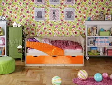 Кровать в детскую Бабочки 800*1600, Оранжевый глянец в Новосибирске