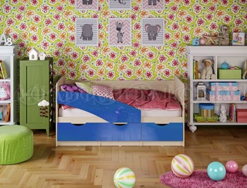 Детская кровать Бабочки 800*1600, Синий глянец в Новосибирске
