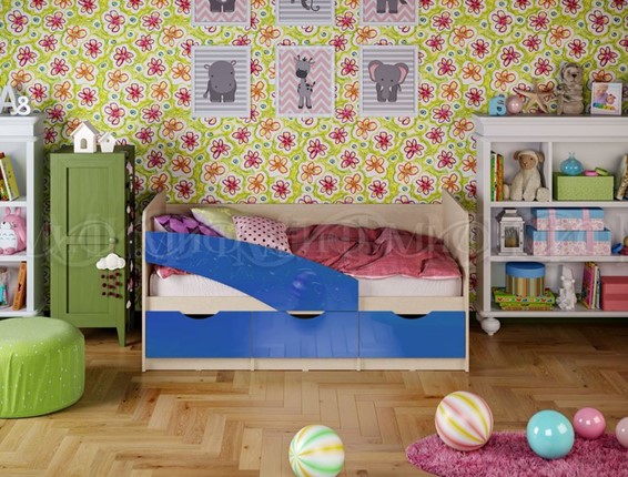 Детская кровать Бабочки 800*1600, Синий глянец в Новосибирске - изображение