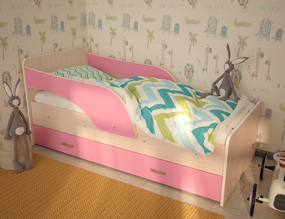 Детская кровать Максимка, корпус Млечный дуб, фасад Розовый в Новосибирске - изображение