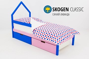 Кровать-домик в детскую мини Skogen синий-лаванда в Новосибирске - предосмотр