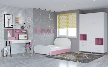 Комплект мебели для детской POLINI Kids Mirum №4 Белый / Серый / Розовый в Новосибирске