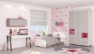 Мебель для детской POLINI Kids Mirum №7 Белый / Серый / Розовый в Новосибирске - предосмотр