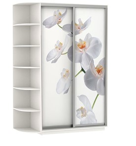 Шкаф 2-х дверный Хит, 1500x600x2200, фотопечать, со стеллажом, белая орхидея, белый снег в Новосибирске