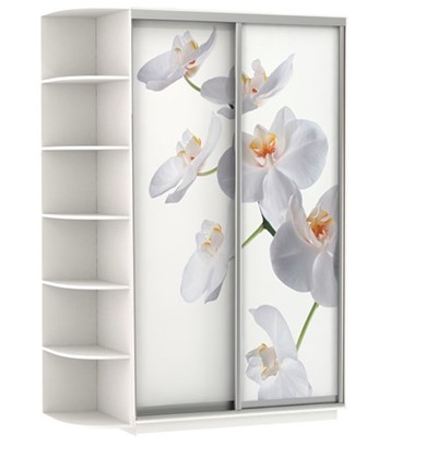 Шкаф 2-х дверный Хит, 1500x600x2200, фотопечать, со стеллажом, белая орхидея, белый снег в Новосибирске - изображение