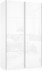Шкаф 2-х створчатый Прайм (Белое стекло/Белое стекло) 1200x570x2300, белый снег в Новосибирске