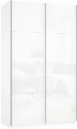 Шкаф 2-х створчатый Прайм (Белое стекло/Белое стекло) 1200x570x2300, белый снег в Новосибирске - изображение