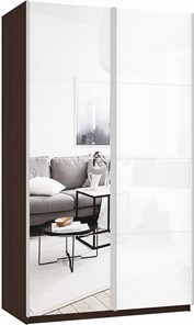 Шкаф 2-х дверный Прайм (Зеркало/Белое стекло) 1200x570x2300, венге в Бердске