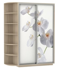 Шкаф-купе 2-х дверный Хит, 1500x600x2200, фотопечать, со стеллажом, белая орхидея, шимо светлый в Новосибирске