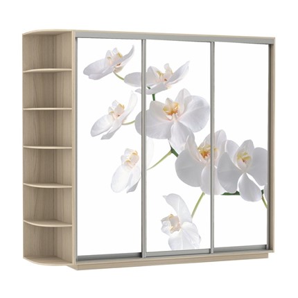 Шкаф 3-створчатый Экспресс со стеллажом, 2100х600х2200, Орхидея белая/шимо светлый в Новосибирске - изображение