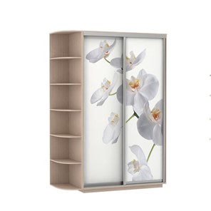 Шкаф 2-х створчатый Экспресс 1500x600x2400, со стеллажом, Орхидея белая/дуб молочный в Новосибирске - предосмотр
