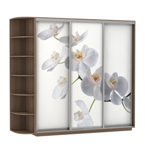 Шкаф 3-створчатый Экспресс со стеллажом, 2700х600х2200, Орхидея белая/шимо темный в Новосибирске