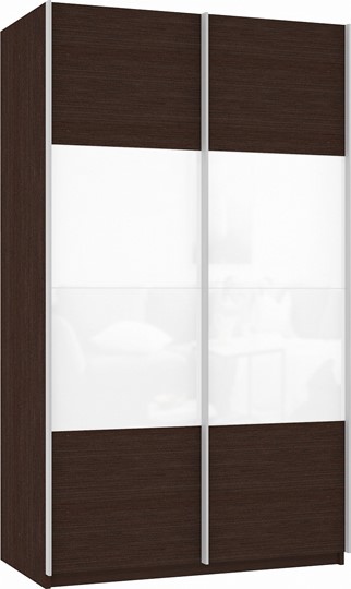 Шкаф 2-х дверный Прайм (ДСП/Белое стекло) 1400x570x2300, венге в Новосибирске - изображение 2