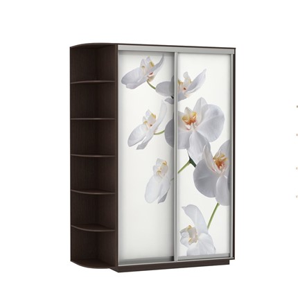 Шкаф 2-х створчатый Экспресс 1500x600x2200, со стеллажом, Орхидея белая/венге в Новосибирске - изображение